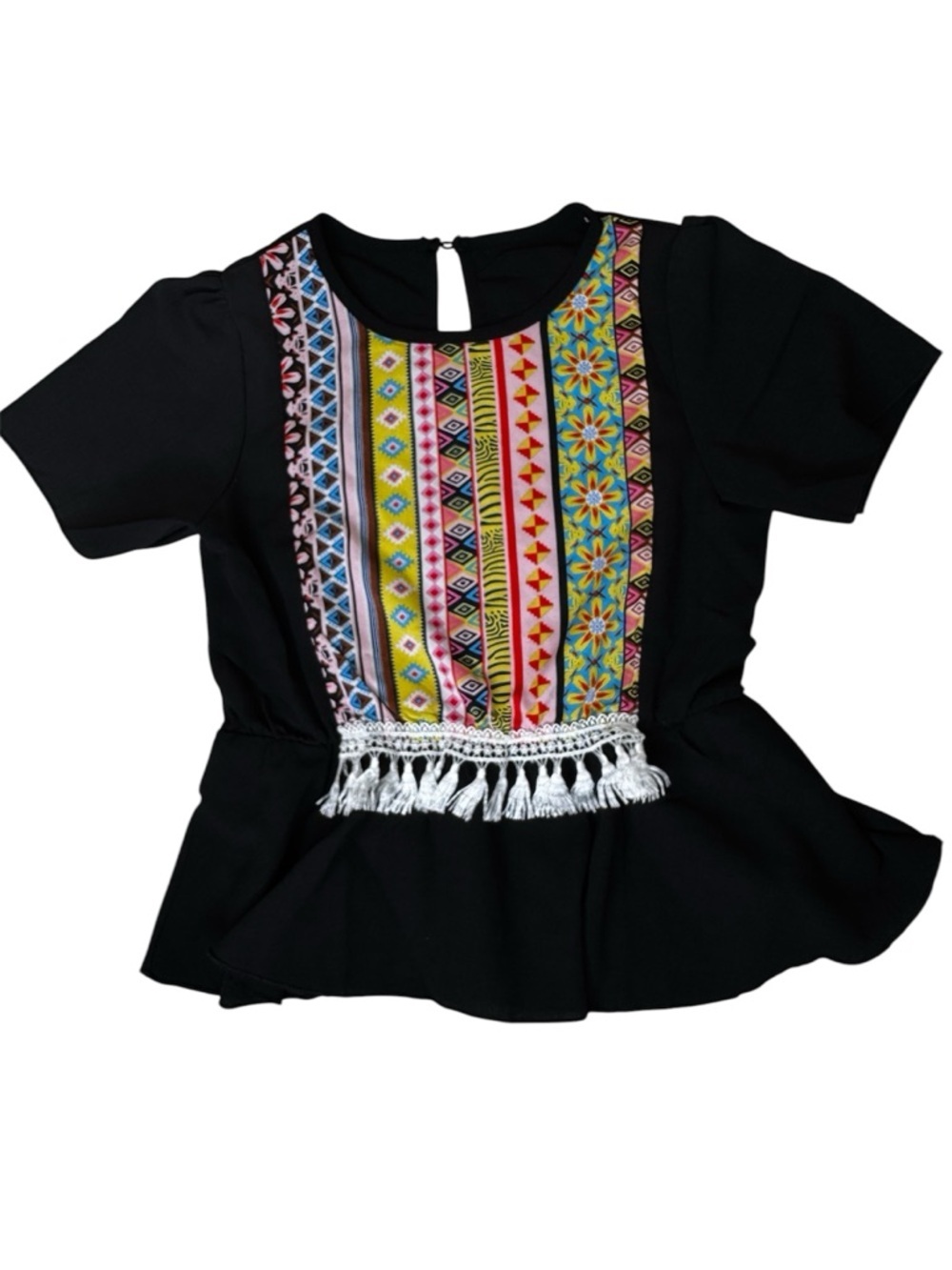 SHEIN Black Two-Piece Girls Matching Set with Multicolor Embroidered Front - Picture 4 of 5